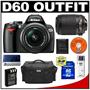 Nikon D60 Digital SLR Camera with 18-55mm AF-S VR Zoom Lens + Nikon 55-200mm AF-S VR Zoom Lens + 8GB SD Card + EN-EL9 Battery + Case Nikon D60 Digital SLR Camera with 18-55mm AF-S VR Zoom Lens + Nikon 55-200mm AF-S VR Zoom Lens + 8GB SD Card + EN-EL9 Battery + Case