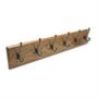 Wood Wall Rack, 35-1/2W X 3D X 7H, 6 Brass Hooks, Medium Oak Finish Wood Wall Rack, 35-1/2W X 3D X 7H, 6 Brass Hooks, Medium Oak Finish